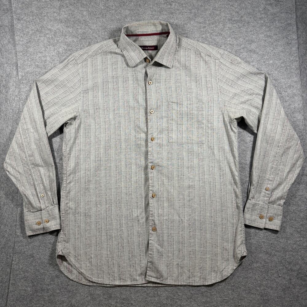 Vintage Tommy Bahama Silk Shirt Mens M Gray Long Sleeve Button Up Textured Beach